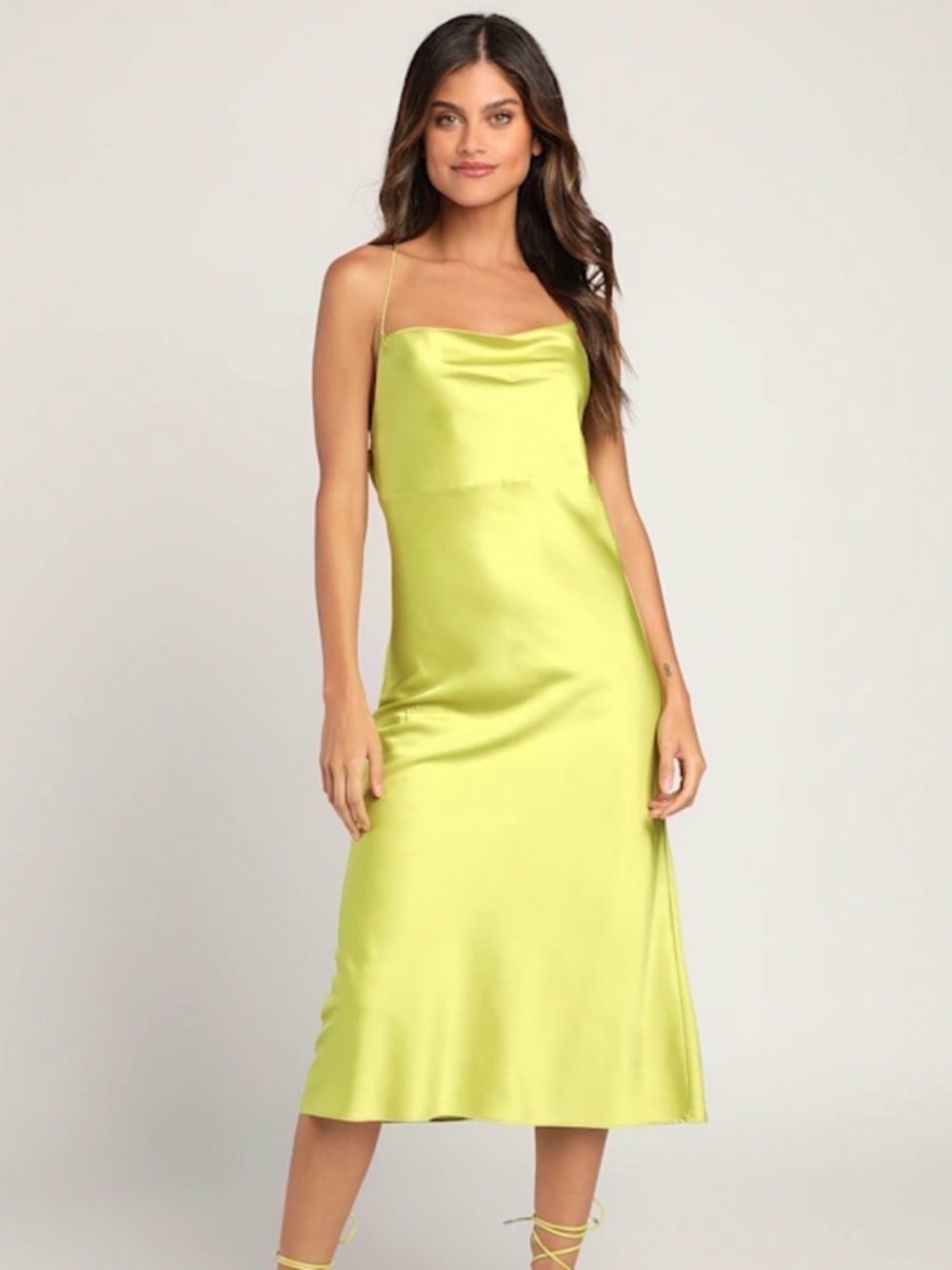 Lulus Lime Satin Cowl Neck Slip Dress - Women